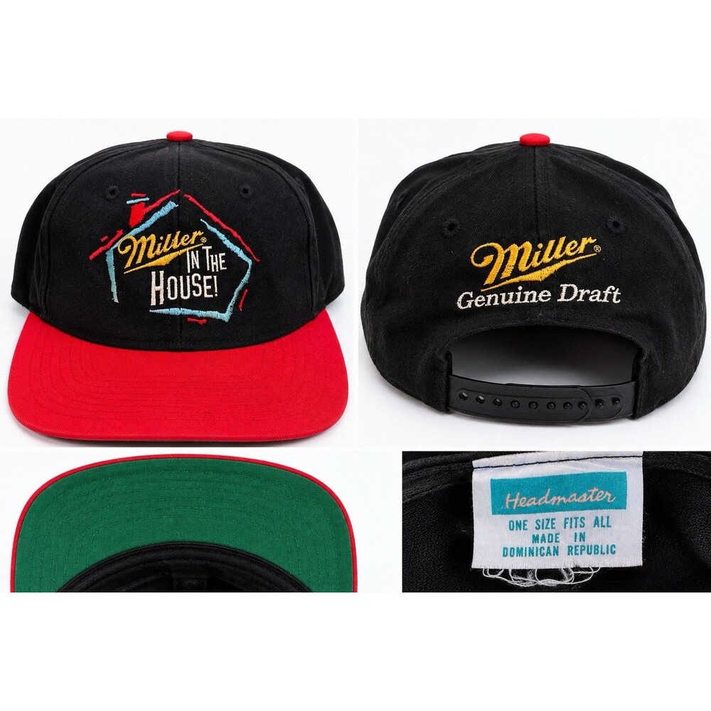 Vintage 90s Miller Genuine Draft In The House Snapback Hat Headmaster Beer Cap